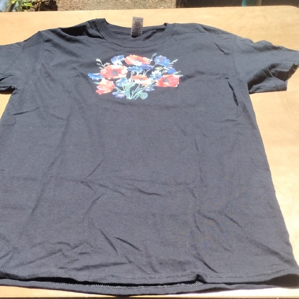 Gildan Black Tee with Colorful Floral Design